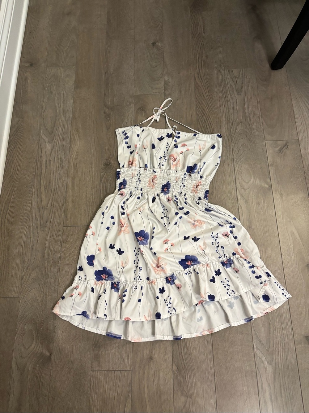 Girls' White Floral Halter Summer Dress